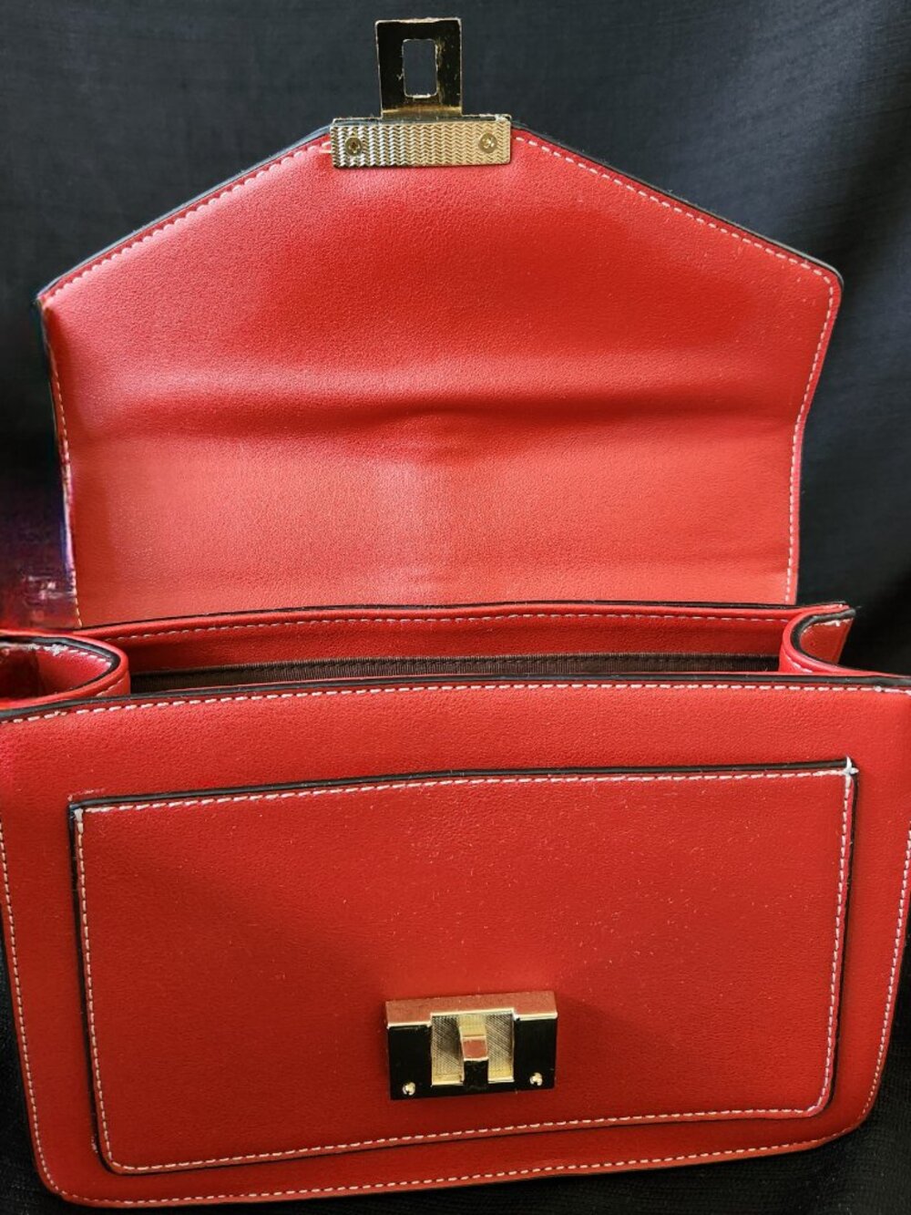 Scarleton Women's Satchel Handbag Red White Black Flap Crossbody Bag Adj Strap - Picture 7 of 16